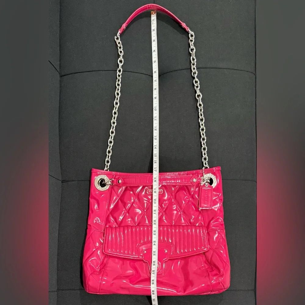 🩷 SOLD - Coach Poppy Liquid Gloss Patent Leather Hot Pink Convertible Bag - Picture 15 of 17